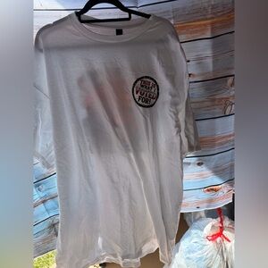 Gildan White Heavy Cotton Tee with Black Neck Tag. Trump T-Shirt